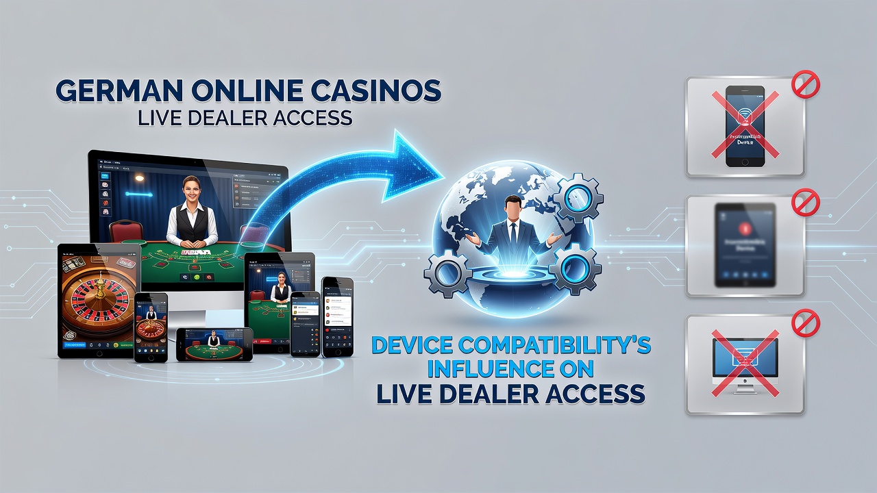 Verschiedene mobile Geräte mit Live-Dealer-Schnittstellen in deutschen Online-Casinos