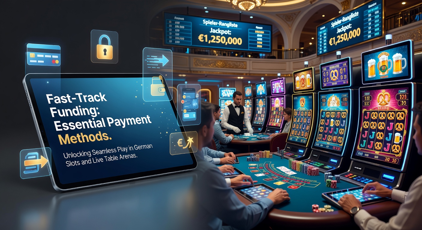 Schnelle Zahlungen in Aktion: Ein Spieler tippt auf seinem Smartphone eine Einzahlung in ein deutsches Online-Casino, während Slots und Live-Tische im Hintergrund leuchten