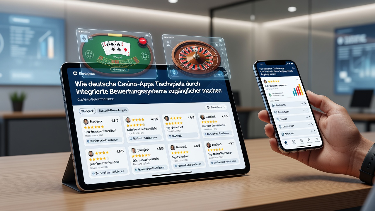 Darstellung einer deutschen Casino-App mit integrierten Bewertungssystemen für Tischspiele