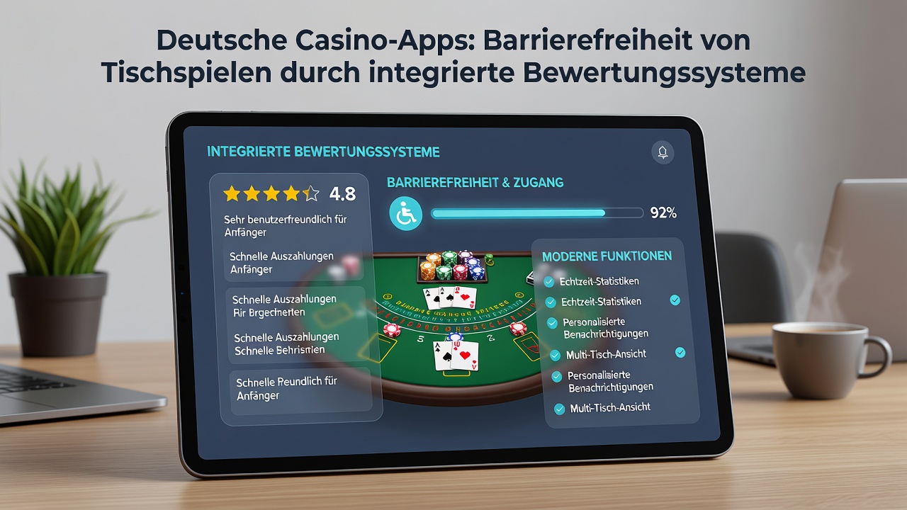 Mobile Ansicht einer Casino-App mit Bewertungen zu Tischspiel-Zugänglichkeit
