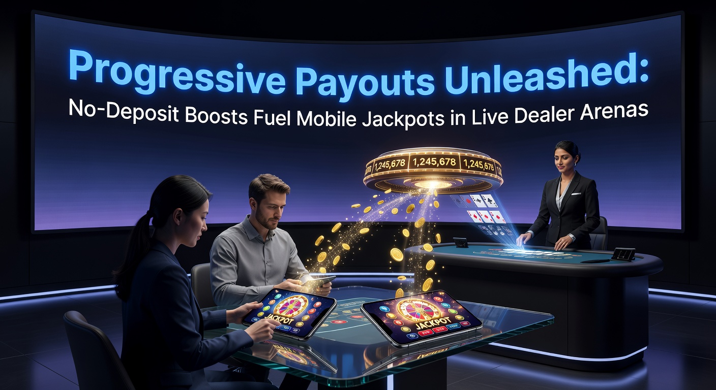 Smartphone zeigt Live-Dealer-Tisch mit progressivem Jackpot-Anzeiger und No-Deposit-Bonus-Pop-up